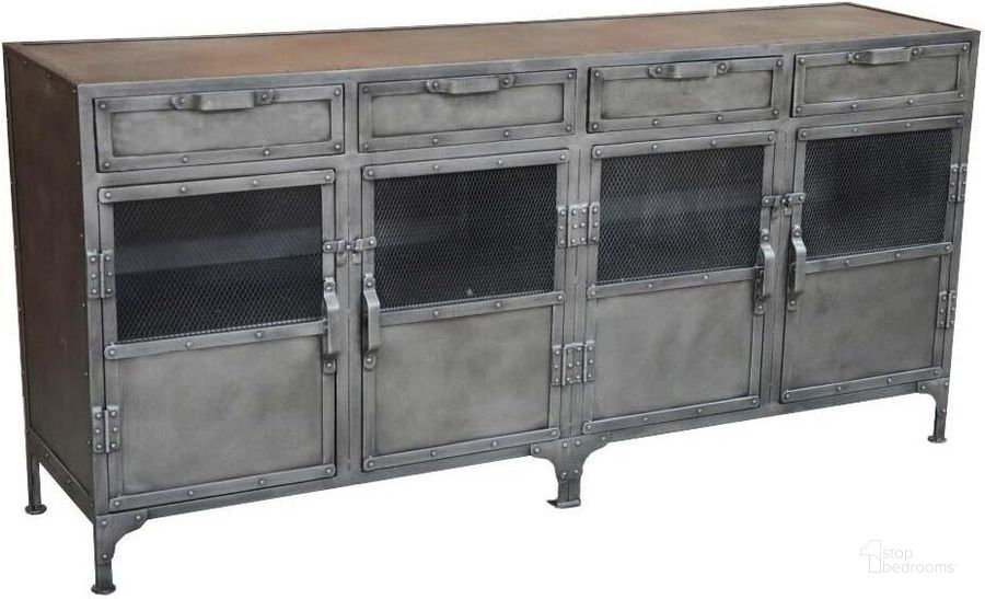 The appearance of Sheridan 4 Drawer 4 Door Buffet In Silver designed by Moti in the industrial interior design. This silver piece of furniture  was selected by 1StopBedrooms from Sheridan Collection to add a touch of cosiness and style into your home. Sku: 63009002. Material: Metal. Product Type: Buffet.
