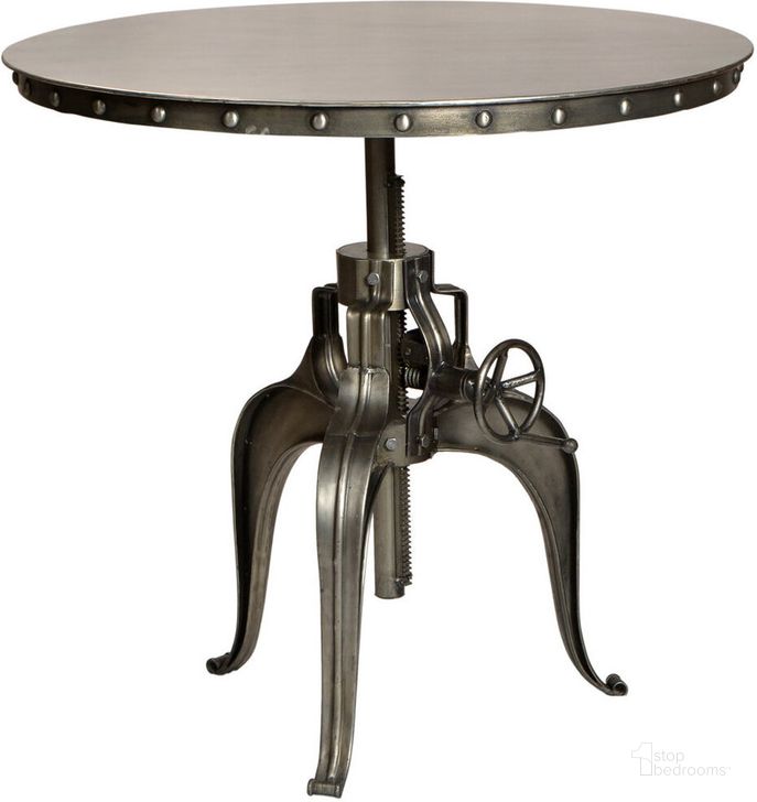 The appearance of Sheridan Round Adjustable Gathering Table In Silver designed by Moti in the modern / contemporary interior design. This silver piece of furniture  was selected by 1StopBedrooms from Sheridan Collection to add a touch of cosiness and style into your home. Sku: 63002002. Table Base Style: Pedestal. Table Top Shape: Round. Material: Metal. Product Type: Dining Table. Size: 36". Image1