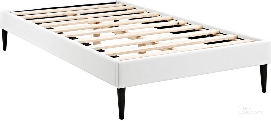 The appearance of Sherry Twin Vinyl Bed Frame With Round Tapered Legs In White designed by Modway in the  interior design. This white piece of furniture  was selected by 1StopBedrooms from Sherry Collection to add a touch of cosiness and style into your home. Sku: MOD-5581-WHI. Material: Wood. Product Type: Bed Frame. Image1