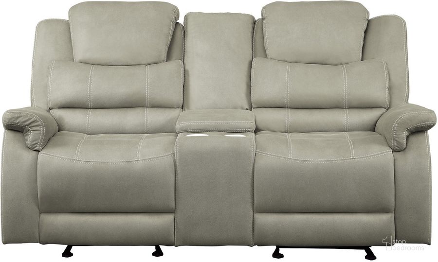 The appearance of Shola Gray Double Glider Reclining Loveseat With Center Console designed by Homelegance in the modern / contemporary interior design. This gray piece of furniture  was selected by 1StopBedrooms from Shola Collection to add a touch of cosiness and style into your home. Sku: 9848GY-2. Material: Wood. Product Type: Reclining Loveseat. Image1