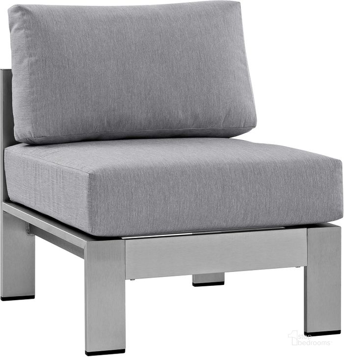 The appearance of Shore Silver Gray Armless Outdoor Patio Aluminum Chair designed by Modway in the modern / contemporary interior design. This silver gray piece of furniture  was selected by 1StopBedrooms from Shore Collection to add a touch of cosiness and style into your home. Sku: EEI-2263-SLV-GRY. Product Type: Outdoor Chair. Material: Foam. Image1
