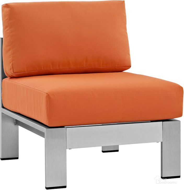 The appearance of Shore Silver Orange Armless Outdoor Patio Aluminum Chair designed by Modway in the modern / contemporary interior design. This silver orange piece of furniture  was selected by 1StopBedrooms from Shore Collection to add a touch of cosiness and style into your home. Sku: EEI-2263-SLV-ORA. Product Type: Outdoor Chair. Material: Foam. Image1