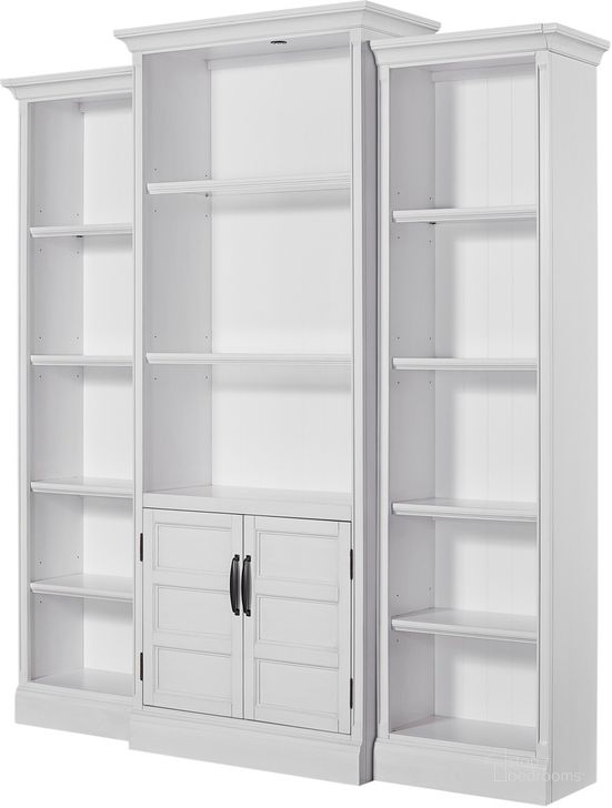 The appearance of Shoreham 3 Piece Modular Library Wall In White designed by Parker House in the coastal interior design. This white piece of furniture  was selected by 1StopBedrooms from Shoreham Collection to add a touch of cosiness and style into your home. Sku: SHO#424-EFW;SHO#424-EFW;SHO#435-EFW. Product Type: Entertainment Center. Material: Wood Veneer. Image1