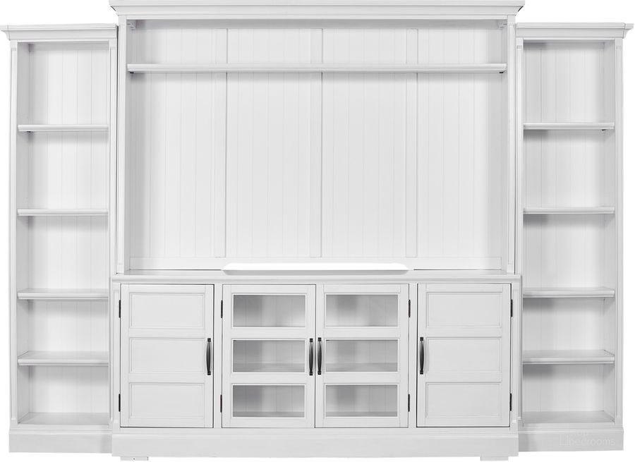 The appearance of Shoreham 4 Piece Entertainment Wall In White designed by Parker House in the coastal interior design. This white piece of furniture  was selected by 1StopBedrooms from Shoreham Collection to add a touch of cosiness and style into your home. Sku: SHO#405-EFW;SHO#412-EFW;SHO#424-EFW;SHO#424-EFW. Product Type: Entertainment Center. Material: Wood Veneer. Image1