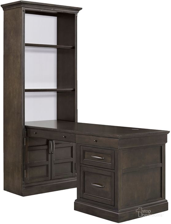 The appearance of Shoreham Bookcase With Peninsula Desk In Brown designed by Parker House in the coastal interior design. This brown piece of furniture  was selected by 1StopBedrooms from Shoreham Collection to add a touch of cosiness and style into your home. Sku: SHO#435-MDR;SHO#480-MDR;SHO#482-MDR. Product Type: Desk. Material: Wood Veneer. Image1
