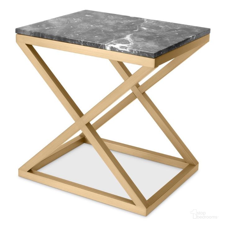The appearance of Side Table Criss Cross Brushed Brass Finish Grey Marble designed by Eichholtz in the modern / contemporary interior design. This brass piece of furniture  was selected by 1StopBedrooms from Criss Cross Collection to add a touch of cosiness and style into your home. Sku: 116727A;116727B. Product Type: Side Table. Image1