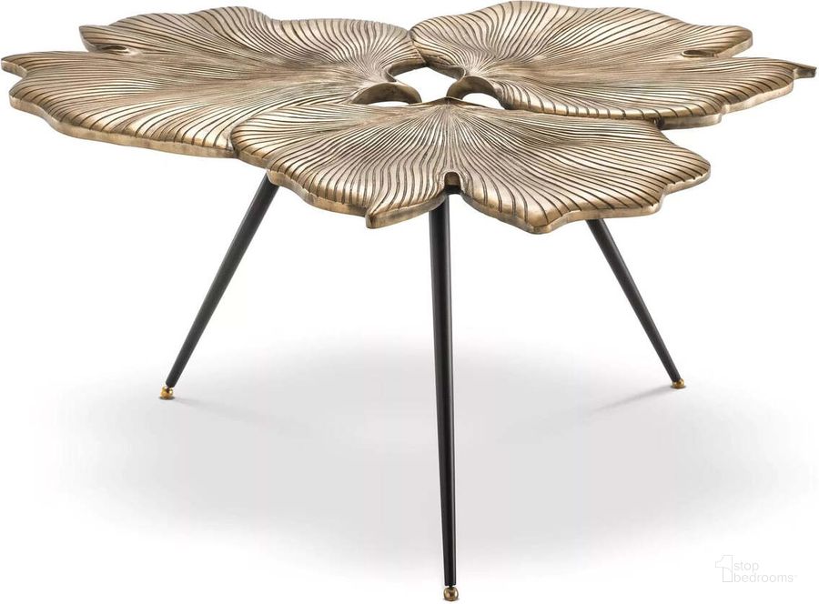The appearance of Side Table Ginkgo Vintage Brass Finish designed by Eichholtz in the modern / contemporary interior design. This brass piece of furniture  was selected by 1StopBedrooms from Ginkgo Collection to add a touch of cosiness and style into your home. Sku: 113155. Product Type: Side Table. Material: Brass. Image1