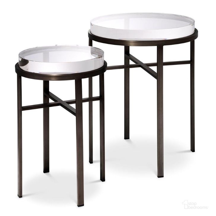 The appearance of Side Table Hoxton Bronze Finish Set Of 2 designed by Eichholtz in the modern / contemporary interior design. This bronze piece of furniture  was selected by 1StopBedrooms from Hoxton Collection to add a touch of cosiness and style into your home. Sku: 114911A;114911B. Product Type: Side Table. Image1