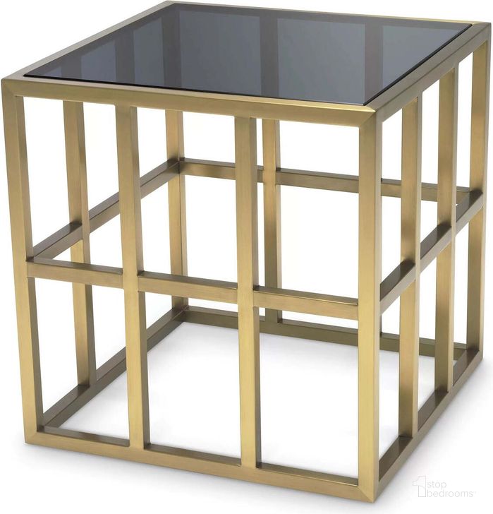 The appearance of Side Table Lazare Brushed Brass Finish designed by Eichholtz in the modern / contemporary interior design. This brass piece of furniture  was selected by 1StopBedrooms from Lazare Collection to add a touch of cosiness and style into your home. Sku: 114767A;114767B. Product Type: Side Table. Image1