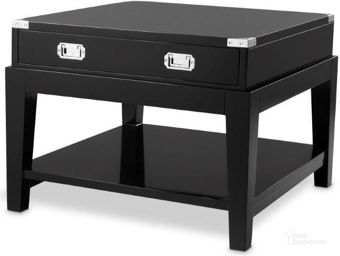 The appearance of Side Table Military Waxed Black Finish designed by Eichholtz in the modern / contemporary interior design. This black piece of furniture  was selected by 1StopBedrooms from Military Collection to add a touch of cosiness and style into your home. Sku: 110027. Product Type: Side Table. Image1