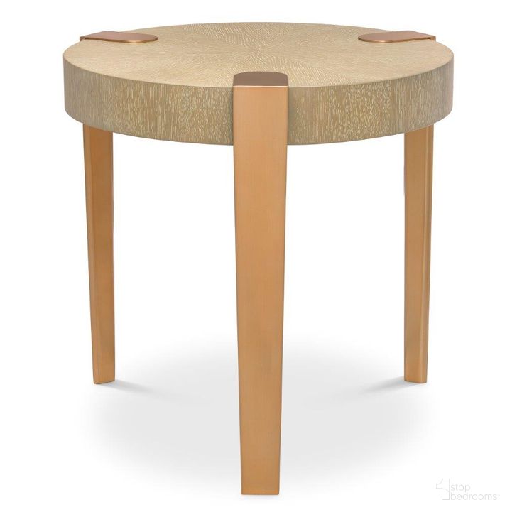 The appearance of Side Table Oxnard Washed Oak Veneer Br Brass designed by Eichholtz in the modern / contemporary interior design. This brass piece of furniture  was selected by 1StopBedrooms from Oxnard Collection to add a touch of cosiness and style into your home. Sku: 113402. Material: Wood. Product Type: Side Table. Image1