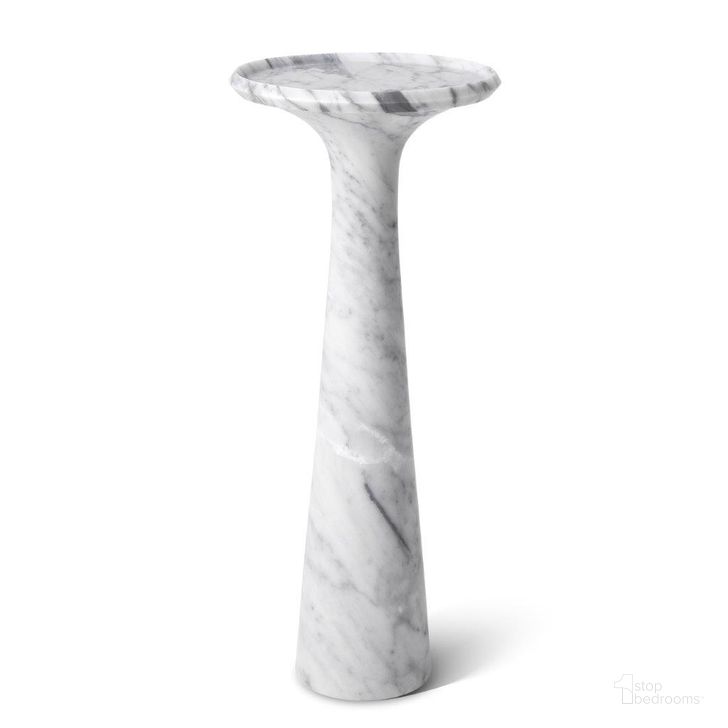 The appearance of Side Table Pompano High White Carrera Marble designed by Eichholtz in the modern / contemporary interior design. This white piece of furniture  was selected by 1StopBedrooms from Pompano Collection to add a touch of cosiness and style into your home. Sku: 113748. Material: Marble. Product Type: Side Table. Image1