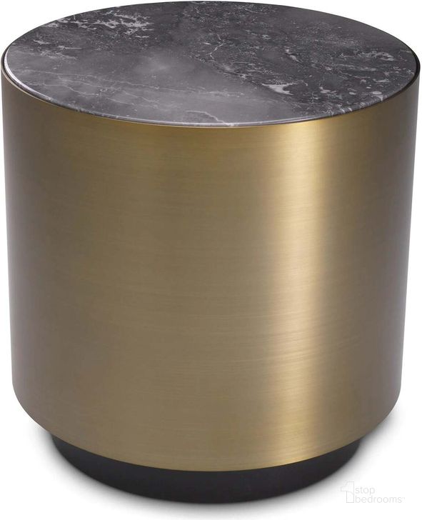 The appearance of Side Table Porter Round Brushed Brass Finish Grey Marble designed by Eichholtz in the modern / contemporary interior design. This brass piece of furniture  was selected by 1StopBedrooms from Porter Collection to add a touch of cosiness and style into your home. Sku: 116275A;116275B. Product Type: Side Table. Image1