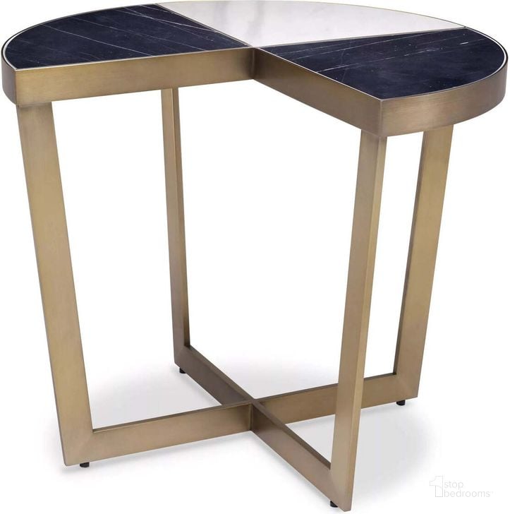 The appearance of Side Table Turino Brushed Brass Finish Black Marble designed by Eichholtz in the modern / contemporary interior design. This brass and black piece of furniture  was selected by 1StopBedrooms from Turino Collection to add a touch of cosiness and style into your home. Sku: 113586. Material: Marble. Product Type: Side Table. Image1