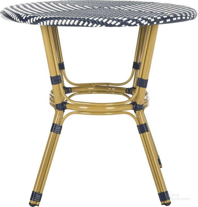 The appearance of Sidford Navy and White Rattan Bistro Table designed by Safavieh in the traditional interior design. This white navy piece of furniture  was selected by 1StopBedrooms from Sidford Collection to add a touch of cosiness and style into your home. Sku: PAT4012A. Product Type: Table. Material: Aluminium. Image1