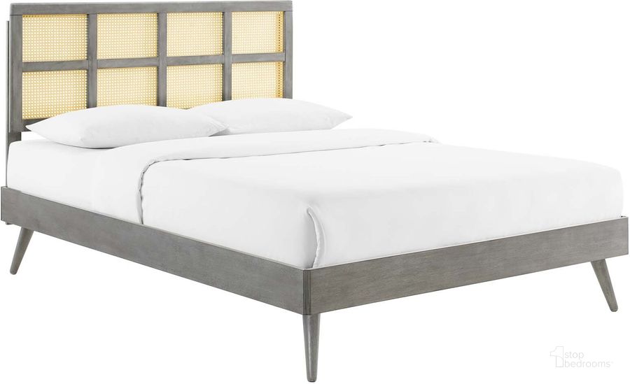 The appearance of Sidney Cane and Wood Full Platform Bed With Splayed Legs In Gray designed by Modway in the modern / contemporary interior design. This gray piece of furniture  was selected by 1StopBedrooms from Sidney Collection to add a touch of cosiness and style into your home. Sku: MOD-6374-GRY. Bed Type: Platform Bed. Product Type: Platform Bed. Bed Size: Full. Material: Rubberwood. Image1