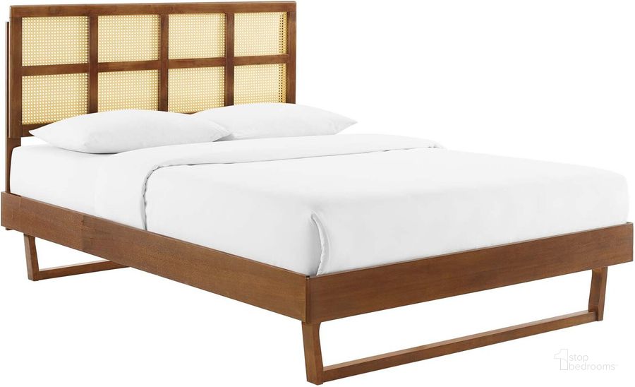 The appearance of Sidney Cane and Wood King Platform Bed With Angular Legs In Walnut designed by Modway in the modern / contemporary interior design. This walnut piece of furniture  was selected by 1StopBedrooms from Sidney Collection to add a touch of cosiness and style into your home. Sku: MOD-6377-WAL. Bed Type: Platform Bed. Product Type: Platform Bed. Bed Size: King. Material: Rubberwood. Image1