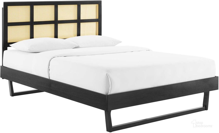 The appearance of Sidney Cane and Wood Queen Platform Bed With Angular Legs In Black designed by Modway in the modern / contemporary interior design. This black piece of furniture  was selected by 1StopBedrooms from Sidney Collection to add a touch of cosiness and style into your home. Sku: MOD-6369-BLK. Bed Type: Platform Bed. Product Type: Platform Bed. Bed Size: Queen. Material: Rubberwood. Image1