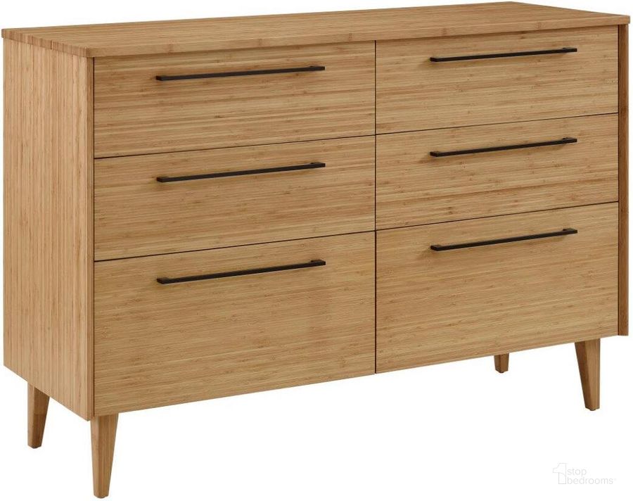 The appearance of Sienna Caramelized Six Drawer Double Dresser designed by Greenington in the transitional interior design. This caramelized piece of furniture  was selected by 1StopBedrooms from Sienna Collection to add a touch of cosiness and style into your home. Sku: G0094CA. Product Type: Dresser. Material: Bamboo. Image1