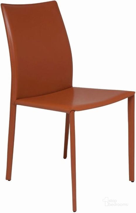 The appearance of Sienna Ochre Leather Dining Chair designed by Nuevo in the modern / contemporary interior design. This orange piece of furniture  was selected by 1StopBedrooms from Sienna Collection to add a touch of cosiness and style into your home. Sku: HGAR241. Material: Leather. Product Type: Dining Chair. Image1
