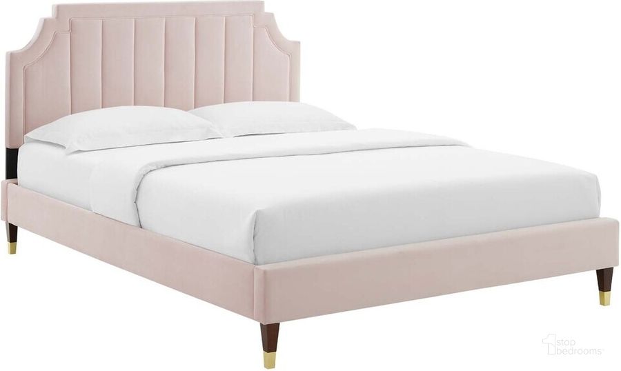 The appearance of Sienna Performance Velvet Full Platform Bed In Pink designed by Modway in the modern / contemporary interior design. This pink piece of furniture  was selected by 1StopBedrooms from Sienna Collection to add a touch of cosiness and style into your home. Sku: MOD-6913-PNK. Bed Type: Platform Bed. Product Type: Platform Bed. Bed Size: Full. Material: MDF. Image1