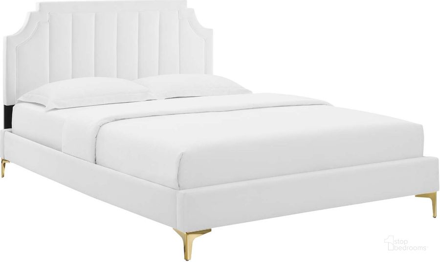 The appearance of Sienna Performance Velvet King Platform Bed MOD-6918-WHI designed by Modway in the modern / contemporary interior design. This white piece of furniture  was selected by 1StopBedrooms from Sienna Collection to add a touch of cosiness and style into your home. Sku: MOD-6918-WHI. Bed Type: Platform Bed. Product Type: Platform Bed. Bed Size: King. Material: MDF. Image1