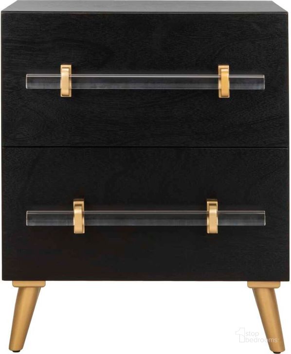The appearance of Sienne Black 2 Drawer Nightstand designed by Safavieh in the modern / contemporary interior design. This black and gold piece of furniture  was selected by 1StopBedrooms from Sienne Collection to add a touch of cosiness and style into your home. Sku: NST6600A. Material: Wood. Product Type: Nightstand. Image1