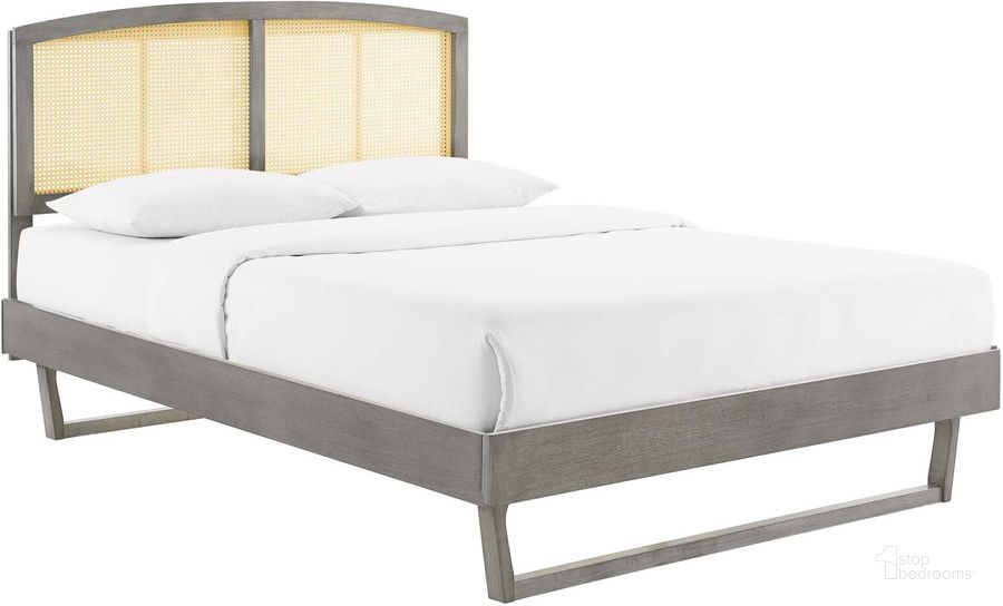 The appearance of Sierra Cane and Wood Queen Platform Bed With Angular Legs In Gray designed by Modway in the modern / contemporary interior design. This gray piece of furniture  was selected by 1StopBedrooms from Sierra Collection to add a touch of cosiness and style into your home. Sku: MOD-6375-GRY. Bed Type: Platform Bed. Product Type: Platform Bed. Bed Size: Queen. Material: Rubberwood. Image1