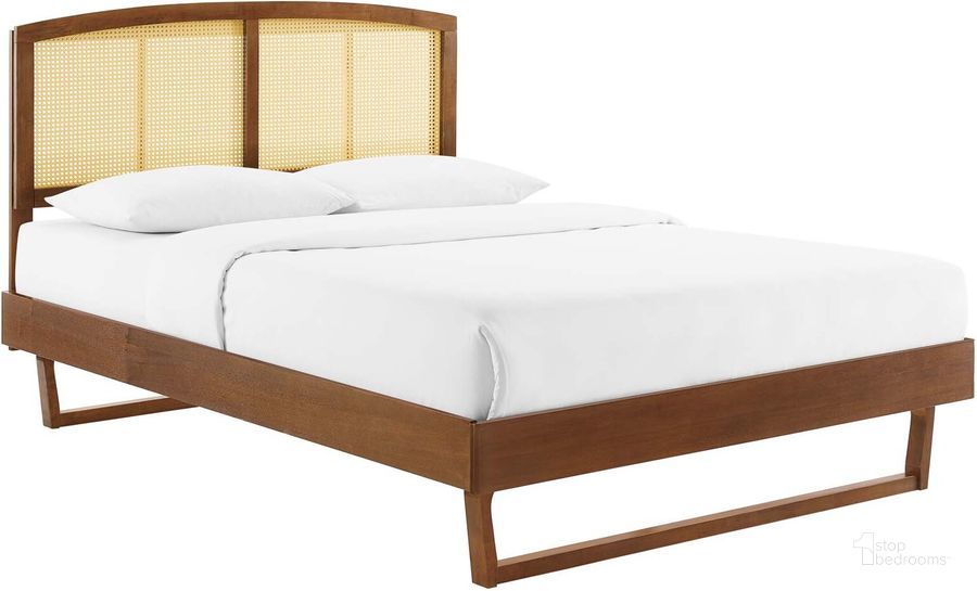 The appearance of Sierra Cane and Wood Queen Platform Bed With Angular Legs In Walnut designed by Modway in the modern / contemporary interior design. This walnut piece of furniture  was selected by 1StopBedrooms from Sierra Collection to add a touch of cosiness and style into your home. Sku: MOD-6375-WAL. Bed Type: Platform Bed. Product Type: Platform Bed. Bed Size: Queen. Material: Rubberwood. Image1