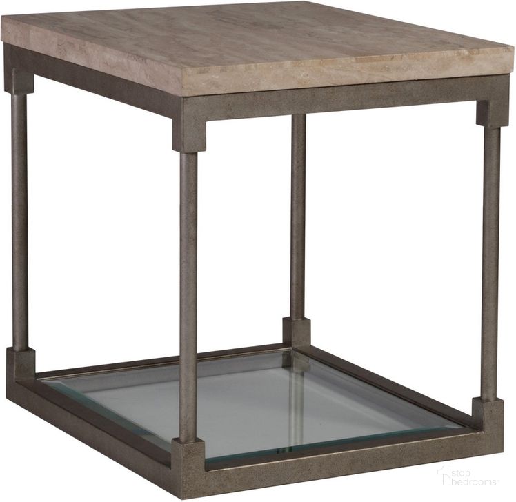 The appearance of Signature Designs Antiqued Silver Leaf Topa Rectangular End Table designed by Artistica Home in the transitional interior design. This gray piece of furniture  was selected by 1StopBedrooms from Signature Designs Collection to add a touch of cosiness and style into your home. Sku: 01-2135-955. Product Type: End Table.