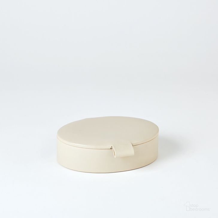 The appearance of Signature Oval Leather Small Box In Mist designed by Global Views in the modern / contemporary interior design. This white piece of furniture  was selected by 1StopBedrooms from Signature Collection to add a touch of cosiness and style into your home. Sku: BB-9.90045. Material: Leather. Product Type: Box. Image1