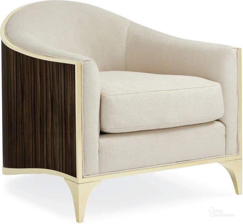 The appearance of Caracole Signature Simpatico Svelte Chair Ivory/Striped Ebony designed by Caracole in the transitional interior design. This gold piece of furniture  was selected by 1StopBedrooms from Signature Simpatico Collection to add a touch of cosiness and style into your home. Sku: SGU-017-233-A. Product Type: Accent Chair. Material: Stainless Steel. Image1