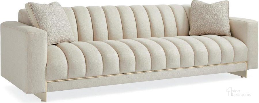 The appearance of Caracole Signature Simpatico Well-Balanced Sofa 105W 36.25D 30.25H designed by Caracole in the modern / contemporary interior design. This gold piece of furniture  was selected by 1StopBedrooms from Signature Simpatico Collection to add a touch of cosiness and style into your home. Sku: SGU-017-211-A. Product Type: Sofa. Material: Stainless Steel. Image1
