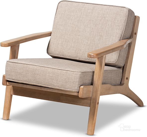 The appearance of Sigrid Mid-Century Modern Light Grey Fabric Upholstered Antique Oak Finished Wood Armchair designed by Baxton Studio in the transitional interior design. This light grey piece of furniture  was selected by 1StopBedrooms from Sigrid Collection to add a touch of cosiness and style into your home. Sku: Sigrid-Light Grey/Antique Oak-CC. Product Type: Arm Chair. Material: Rubberwood. Image1