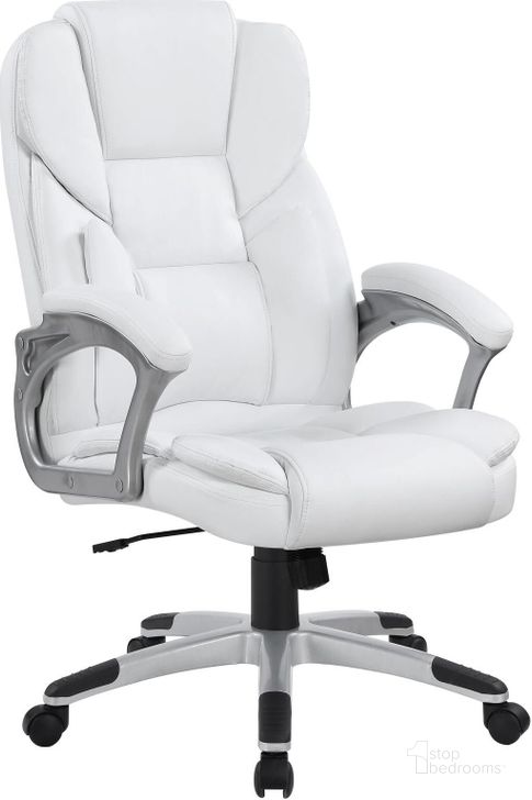 The appearance of Silver Office Chair designed by Coaster in the modern / contemporary interior design. This white piece of furniture  was selected by 1StopBedrooms from  to add a touch of cosiness and style into your home. Sku: 801140. Product Type: Office Chair. Material: Vinyl. Image1