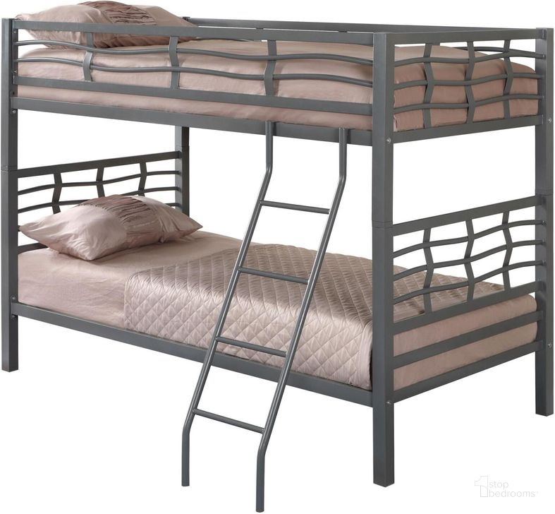 The appearance of Silver Twin Over Twin Bunkbed (Metal) designed by Coaster in the modern / contemporary interior design. This gray piece of furniture  was selected by 1StopBedrooms from View Collection to add a touch of cosiness and style into your home. Sku: 7395. Bed Type: Bunk Bed. Material: Metal. Product Type: Bunk Bed. Bed Size: Twin Over Twin. Image1