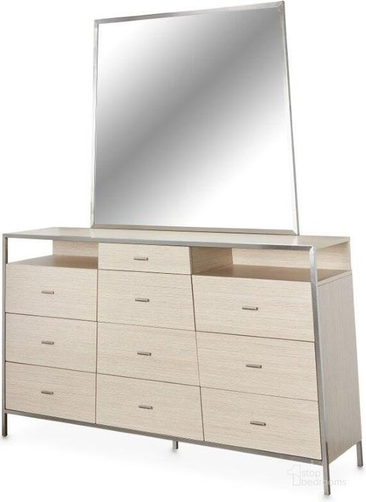 The appearance of Silverlake Village Washed Oak Dresser Mirror designed by AICO in the rustic / southwestern interior design. This washed oak piece of furniture  was selected by 1StopBedrooms from Silverlake Village Collection to add a touch of cosiness and style into your home. Sku: KI-SLVG060-129. Product Type: Dresser Mirror. Image1