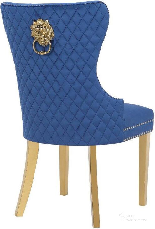 The appearance of Simba Gold 2 Piece Dinning Chair Finish With Velvet Fabric In Navy designed by Galaxy Home Furnishings in the modern / contemporary interior design. This navy piece of furniture  was selected by 1StopBedrooms from Simba Collection to add a touch of cosiness and style into your home. Sku: 659436013254. Product Type: Dining Chair. Material: Velvet. Image1