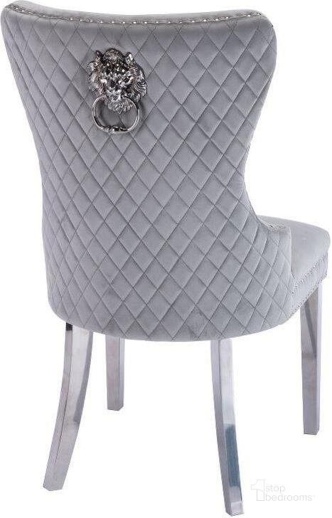 The appearance of Simba Stainless Steel 2 Piece Chair Finish With Velvet Fabric In Light Gray designed by Galaxy Home Furnishings in the modern / contemporary interior design. This steel gray piece of furniture  was selected by 1StopBedrooms from Simba Collection to add a touch of cosiness and style into your home. Sku: 808857961150. Product Type: Dining Chair. Material: Velvet. Image1