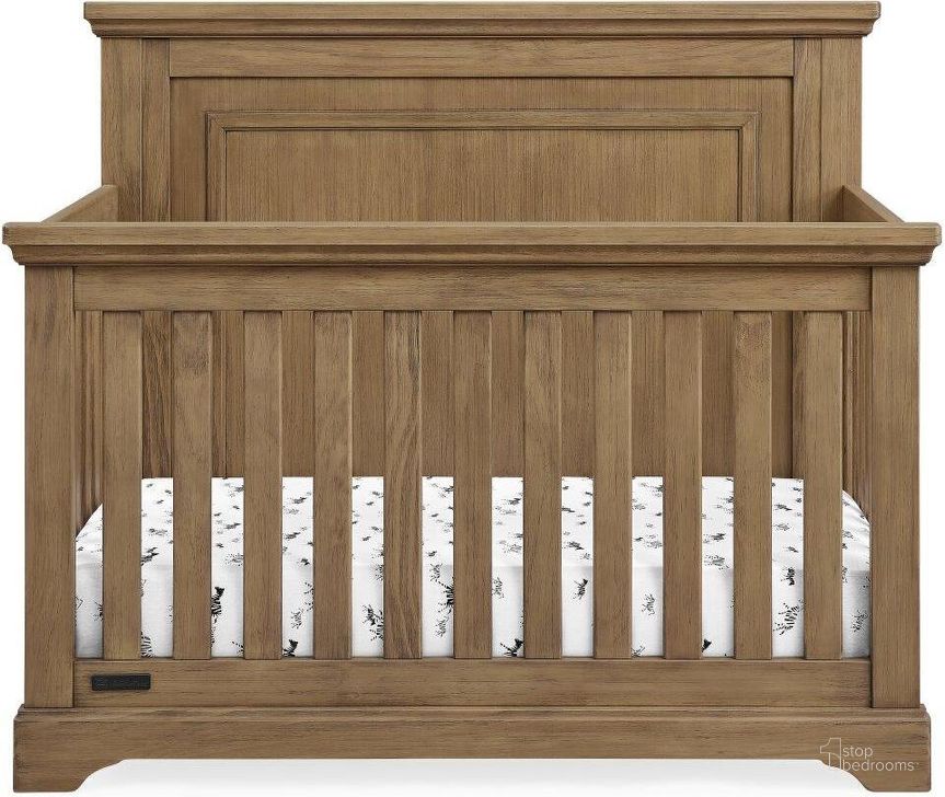 The appearance of Simmons Kids Paloma 4 In 1 Convertible Crib With Greenguard Gold Certified In Rustic Acorn designed by Delta Children in the country / farmhouse interior design. This rustic piece of furniture  was selected by 1StopBedrooms from Paloma Collection to add a touch of cosiness and style into your home. Sku: 328150-1383. Material: Wood. Product Type: Crib. Image1