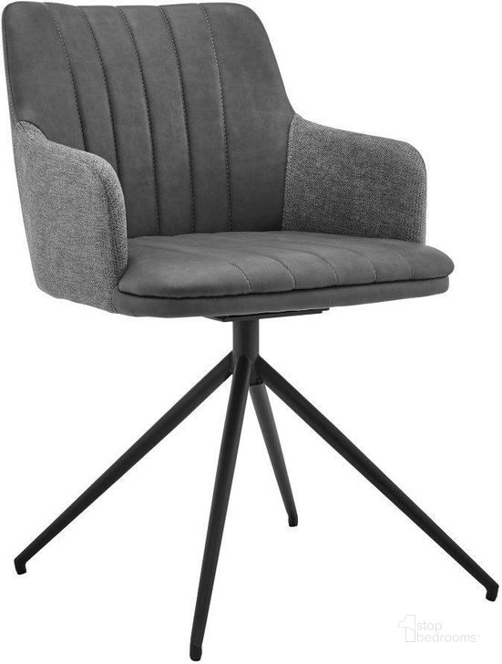 The appearance of Simone Modern Faux Leather And Fabric Metal Swivel Dining Room Chair designed by Armen Living in the modern / contemporary interior design. This grey piece of furniture  was selected by 1StopBedrooms from Simone Collection to add a touch of cosiness and style into your home. Sku: LCSICHGRBL. Material: Metal. Product Type: Dining Chair. Image1