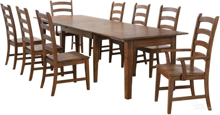 The appearance of Simply Brook Amish Brown 9 Piece Rectangular Extendable Table Dining Set designed by Sunset Trading in the traditional interior design. This brown piece of furniture  was selected by 1StopBedrooms from Simply Brook Collection to add a touch of cosiness and style into your home. Sku: DLU-BR-TL-134-AM-T;DLU-BR-TL-134-AM-B;DLU-BR-C80-AM-RTA;DLU-BR-C80-AM-RTA;DLU-BR-C80-AM-RTA;DLU-BR-C80-AM-A-RTA. Material: Wood. Product Type: Dining Chair. Image1