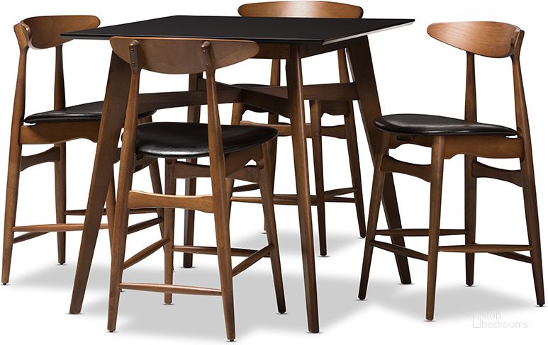 The appearance of Sinclair Mills Black Bistro and Bar Table Set designed by Isaac Tahari in the transitional interior design. This black piece of furniture  was selected by 1StopBedrooms from Sinclair Mills Collection to add a touch of cosiness and style into your home. Sku: Flora-Black/Walnut-5PC Pub Set. Product Type: Bistro & Pub Set. Material: Rubberwood. Image1