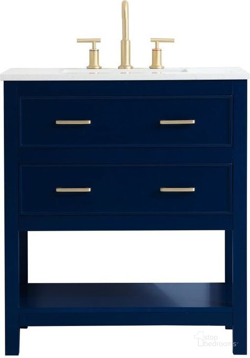 The appearance of Sinclaire 30 Inch Single Bathroom Vanity In Blue designed by Elegant Lighting in the traditional interior design. This blue piece of furniture  was selected by 1StopBedrooms from Sinclaire Collection to add a touch of cosiness and style into your home. Sku: VF19030BL. Material: Wood. Product Type: Bathroom Vanity. Image1
