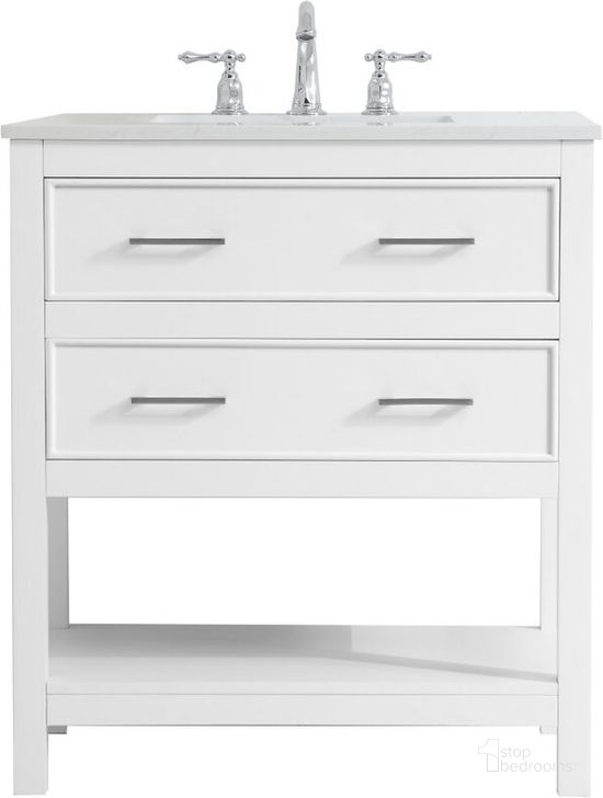 The appearance of Sinclaire 30 Inch Single Bathroom Vanity In White designed by Elegant Lighting in the traditional interior design. This white piece of furniture  was selected by 1StopBedrooms from Sinclaire Collection to add a touch of cosiness and style into your home. Sku: VF19030WH. Material: Wood. Product Type: Bathroom Vanity. Image1