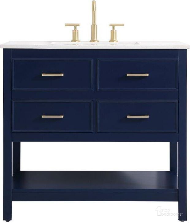 The appearance of Sinclaire 36 Inch Single Bathroom Vanity In Blue designed by Elegant Lighting in the traditional interior design. This blue piece of furniture  was selected by 1StopBedrooms from Sinclaire Collection to add a touch of cosiness and style into your home. Sku: VF19036BL. Material: MDF. Product Type: Bathroom Vanity. Image1