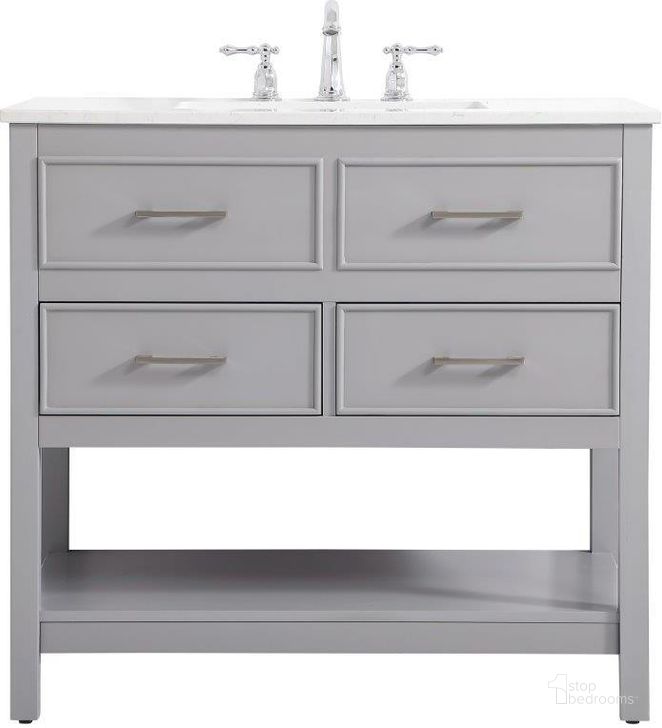 The appearance of Sinclaire 36 Inch Single Bathroom Vanity In Gray designed by Elegant Lighting in the traditional interior design. This gray piece of furniture  was selected by 1StopBedrooms from Sinclaire Collection to add a touch of cosiness and style into your home. Sku: VF19036GR. Material: MDF. Product Type: Bathroom Vanity. Image1