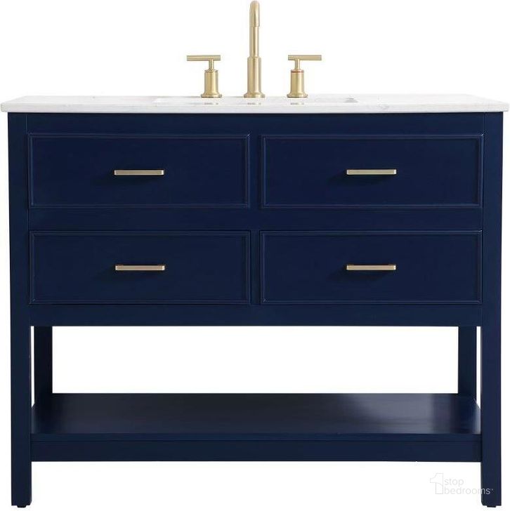The appearance of Sinclaire 42 Inch Single Bathroom Vanity In Blue designed by Elegant Lighting in the traditional interior design. This blue piece of furniture  was selected by 1StopBedrooms from Sinclaire Collection to add a touch of cosiness and style into your home. Sku: VF19042BL. Material: MDF. Product Type: Bathroom Vanity. Image1