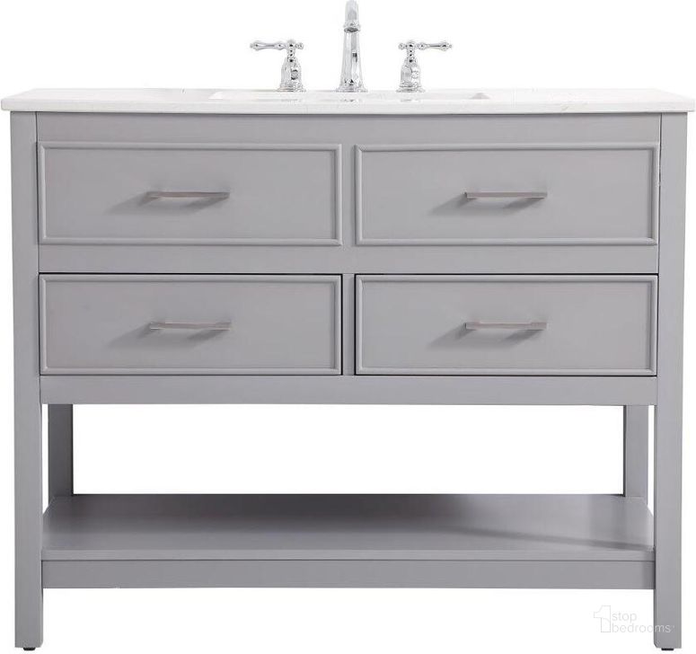 The appearance of Sinclaire 42 Inch Single Bathroom Vanity In Gray designed by Elegant Lighting in the traditional interior design. This gray piece of furniture  was selected by 1StopBedrooms from Sinclaire Collection to add a touch of cosiness and style into your home. Sku: VF19042GR. Material: MDF. Product Type: Bathroom Vanity. Image1