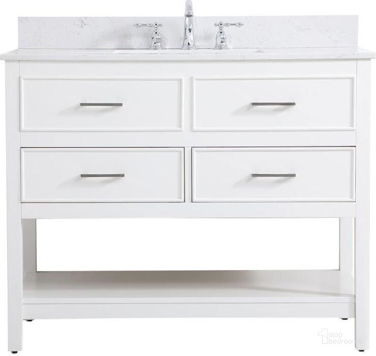 The appearance of Sinclaire 42 Inch Single Bathroom Vanity In White With Backsplash designed by Elegant Lighting in the traditional interior design. This white piece of furniture  was selected by 1StopBedrooms from Sinclaire Collection to add a touch of cosiness and style into your home. Sku: VF19042WH-BS. Material: MDF. Product Type: Bathroom Vanity. Image1
